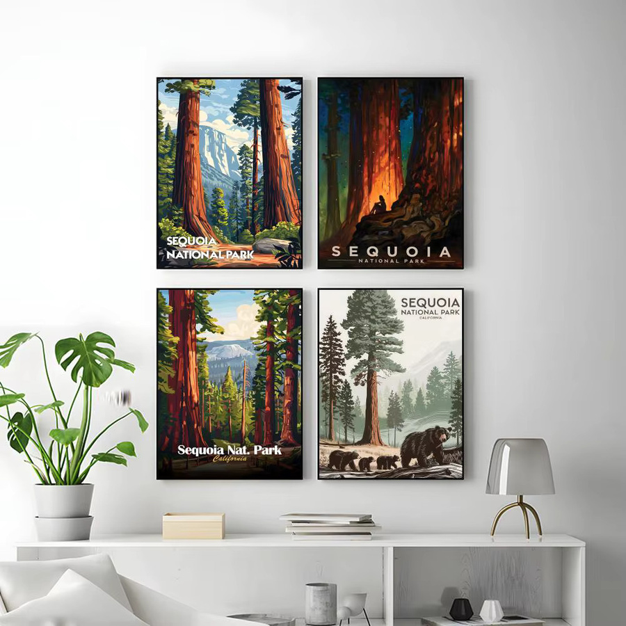 Natural Art Sequoia National Park Poster Wandkunst aus Papier, Vintage Landschaftsmotiv, Mehrfarbig, B: 20 cm, H: 15 cm - Bild 3