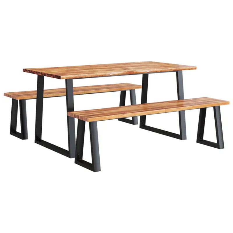 Vidaxl Essgruppe aus Akazie Massivholz und Stahl im Industrial Design, Farbe Braun - Bild 2