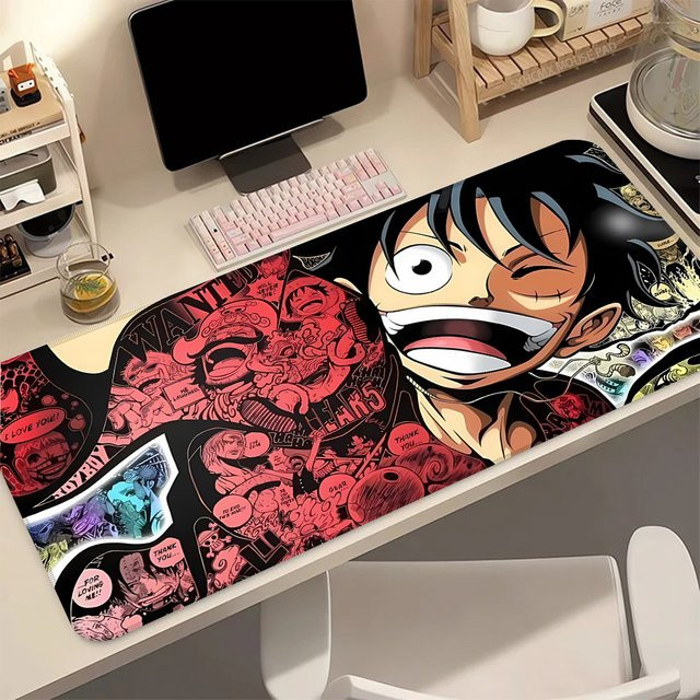 Gaming-Mauspad O-One P-Piece Luffy Bandai Multicolour Großes Erweitertes Anime-Schreibtischpad mit Rutschfester Gummiunterseite und Genähten Kanten - Bild 1