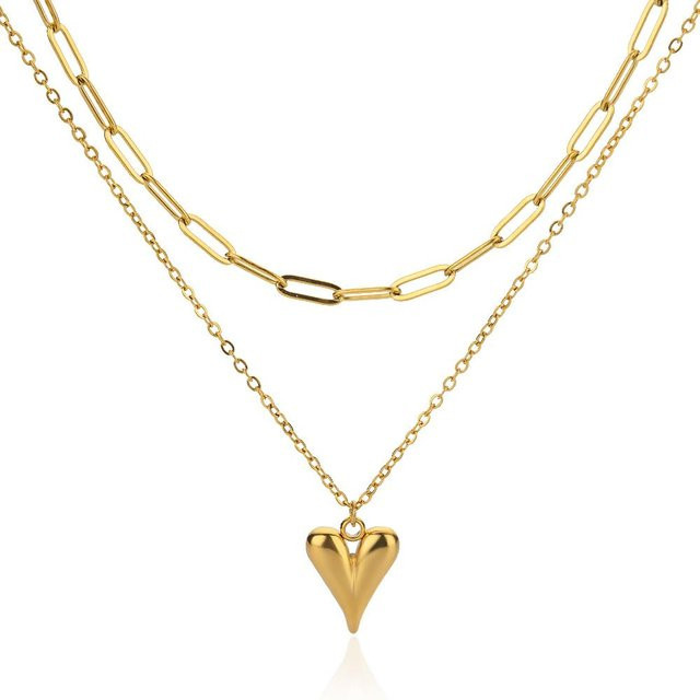 Halskette Edelstahl, Gold, Perle, Zirkonia, Herz Anhänger, Damen, 45cm - Bild 1
