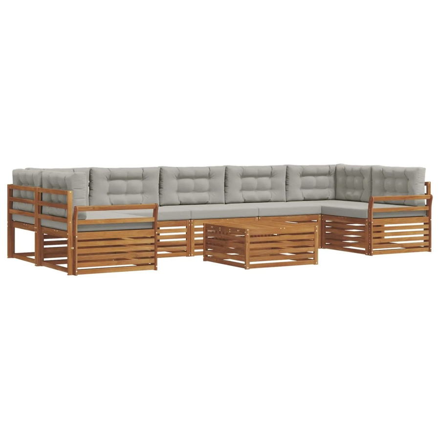 vidaXL Outdoor-Sofagarnitur aus Akazienholz mit 24-teiligem Set und Kissen in Natur und Hellgrau - Bild 2
