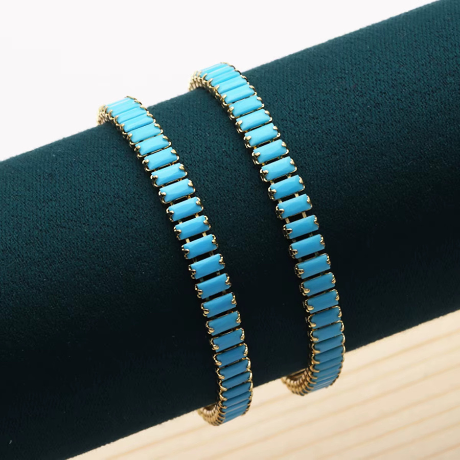 YUYAN Tennisarmband, blau-türkisfarbene Kristallkette, Zirkonia, Gold, Unisex - Bild 2