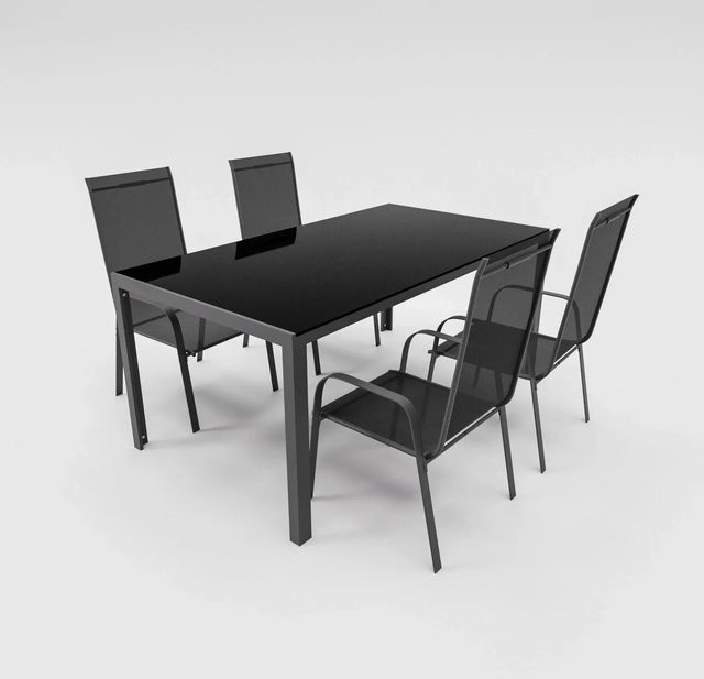 LEX Gartenmöbel Set aus Metall mit Tisch und 4 Stapelsesseln in Schwarz - Bild 1