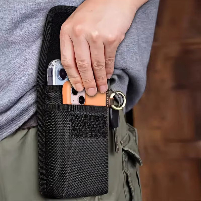 GOLDFOX Universelle Nylon Handy Gürteltasche mit Dual Pocket für Smartphones bis 7,5 Zoll, Farbe: Schwarz - Bild 3