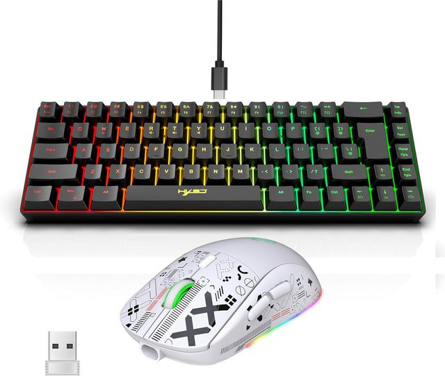 HXSJ K68 RGB Gaming-Tastatur und Maus-Set, kabelgebundene Membrantastatur in Schwarz-Weiß - Bild 1