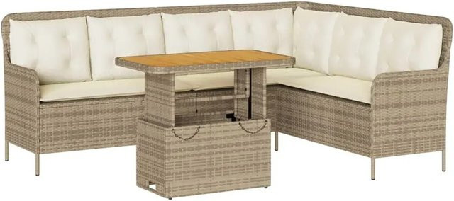 vidaXL 2-teilige Garten-Sofagarnitur in L-Form mit Kissen und Couchtisch, Beige, Poly-Rattan mit Metallgestell - Bild 1