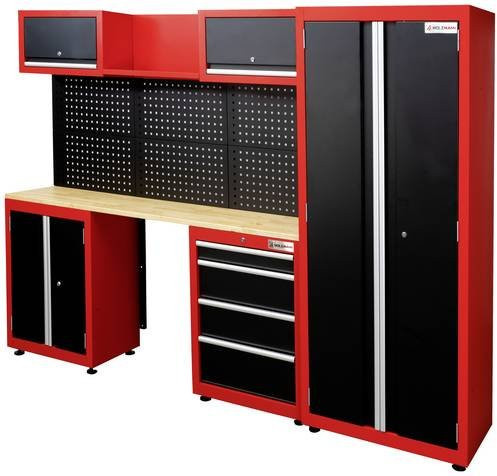 Holzmann Maschinen Profi Werkbank WESS13 mit Schrank und Lochplatte, rot/schwarz, B/H/T: 259,2 x 183,0 x 45,8 cm - Bild 1