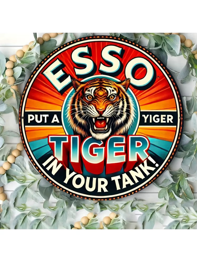 Potdemiel Retro-Metallschild Esso-Tiger Design Wandkunst aus Aluminium, B/B/B: 20,3 x 20,3 x 0,1 cm, Mehrfarbig - Bild 7