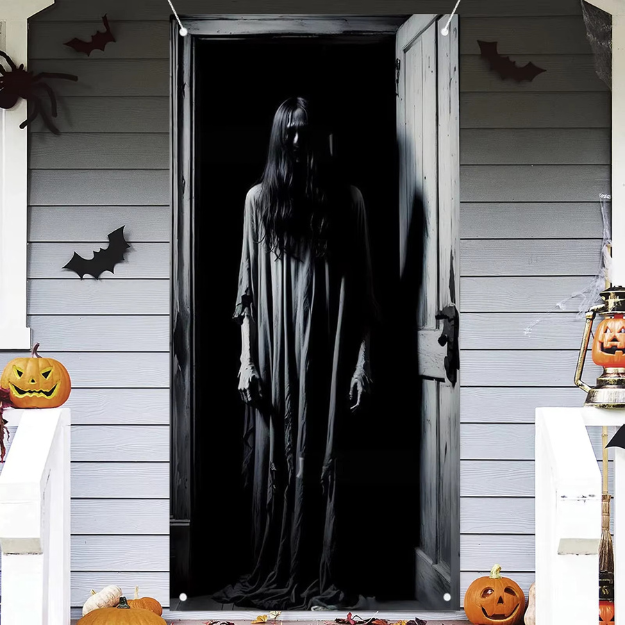VIKAMA Halloween Türbanner Geist Dekoration für innen und außen, Weiß, B/H: 90 x 180 cm - Bild 2