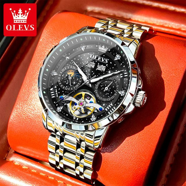 OLEVS Armbanduhr Automatik, Edelstahl, Mondphase, Herren - Bild 1