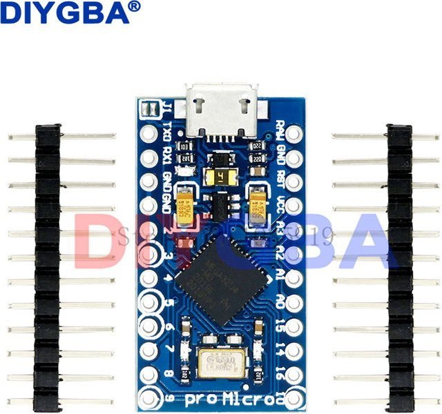 DNIGEF Pro Micro ATmega32U4 Mikrocontroller in Blau mit Micro-USB-Schnittstelle und 2-reihigem Pin-Header, 5 V, 16 MHz - Bild 1