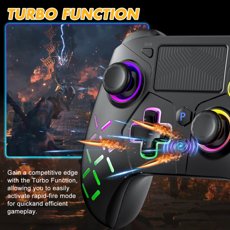 GAMROMBO Wireless Gamepad Controller mit Turbo-Funktion, Dual Vibration und 6-Achsen-Gyro für PlayStation 4, PS3, PC, iOS und Nintendo Switch, Schwarz-Rot - Bild 2