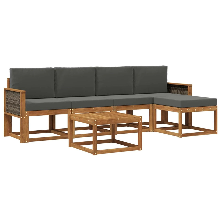 vidaXL Outdoor-Sofagarnitur aus Akazienholz mit 6 Teilen in L-Form, Braun und Anthrazit - Bild 2