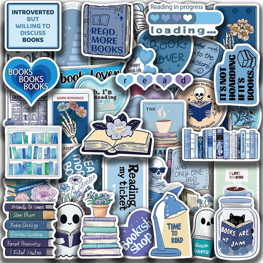 Rspctou Blaue Literarische Cartoon-Aufkleber, 10-teiliges Set - Bild 2