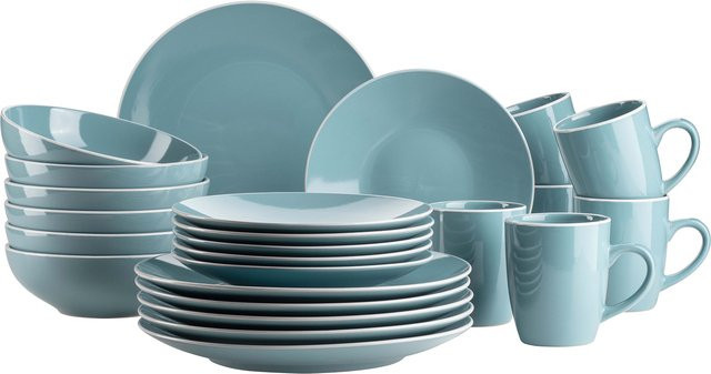Mäser Elissa Kombiservice aus Steinzeug, 24-teilig, Blau/Weiß - Bild 1