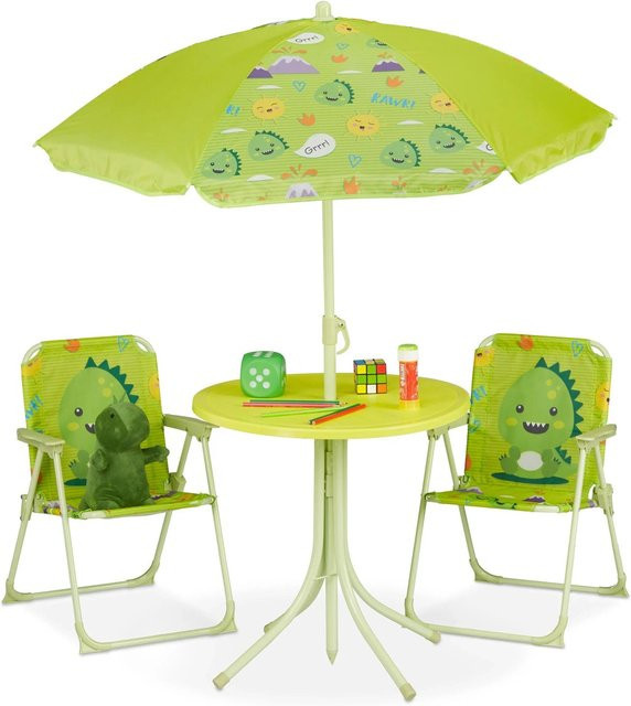 Relaxdays Kindersitzgruppe Monster mit Sonnenschirm aus Eisen, Kunststoff und Polyester, B/T/H: 53 x 36 x 37,5 cm - Bild 1