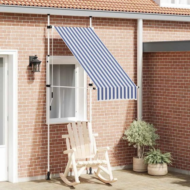 Handbetriebene furnicato Markise einziehbar Blau/Weiß Gestreift Breite: 100 cm - Bild 1