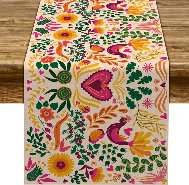 JINGYUE Pet Mexikanischer Fiesta Tischläufer mit Dia De Los Muertos Motiv, Mehrfarbig, B/H: 150 x 33 cm - Bild 1