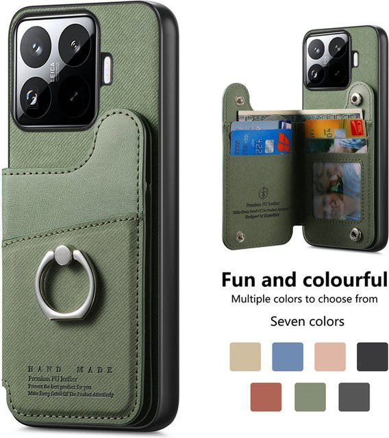 Luxus-Schutzhülle für Xiaomi 15T Pro und 17T 5G mit Kartenfach und Ringhalter in Grün - Bild 1