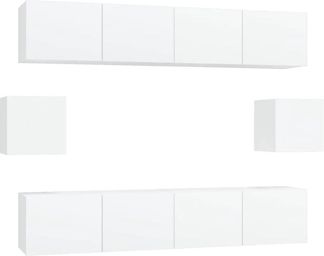 vidaXL 6-teiliges TV-Schrank-Set Weiß aus Holzwerkstoff für das Wohnzimmer, Wandmontage, 4 x B: 80 cm, T: 30 cm, H: 30 cm und 2 x B: 30,5 cm, T: 30 cm, H: 30 cm - Bild 1
