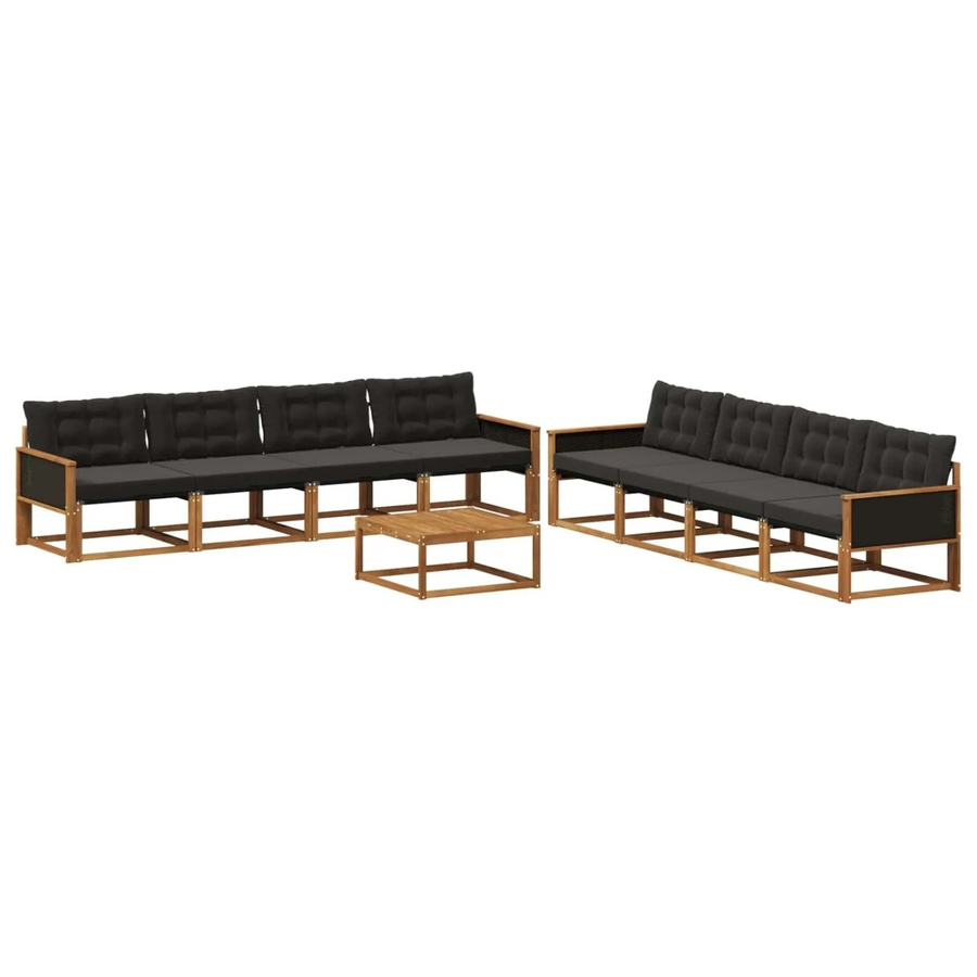 vidaXL Outdoor-Sofagarnitur aus Akazienholz in U-Form mit Textilene und Kissen, Schwarz/Natur - Bild 2