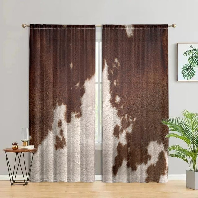 2er-Set Kuhfell Vorhänge in Braun mit Verdunkelungseffekt und Rod Pocket für Wohnzimmer und Küche, B: 200 cm, H: 220 cm - Bild 1