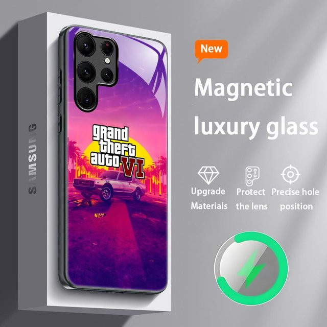 Magnetische Glas-Handyhülle im G-GTA6 R Star Game Design für Samsung Galaxy S25 S24 S23 S22 S21 S20 Plus Ultra Note20 in Multicolour - Bild 1