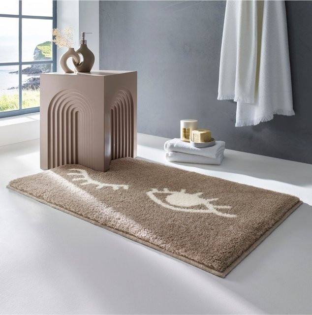 Badematte im Boho-Design mit grafischem Muster, rutschfest und fußbodenheizung-geeignet, rechteckig aus Polyacryl - Bild 1
