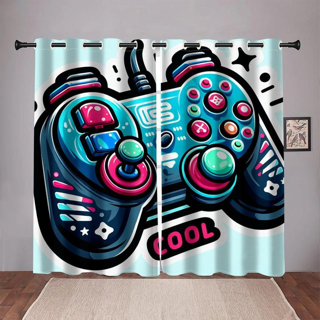 Yiran Furniture Gamer Controller Vorhänge für Kinderzimmer, halbtransparent, Polyester, Mehrfarbig, B: 65 cm, H: 60 cm, 2 Stück - Bild 1