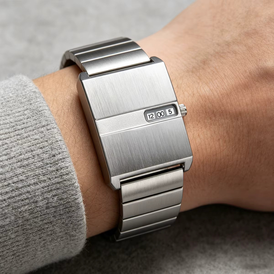 ZBJP Armbanduhr Digital, Quarz, Edelstahl, Eckig, Silber, Unisex - Bild 2