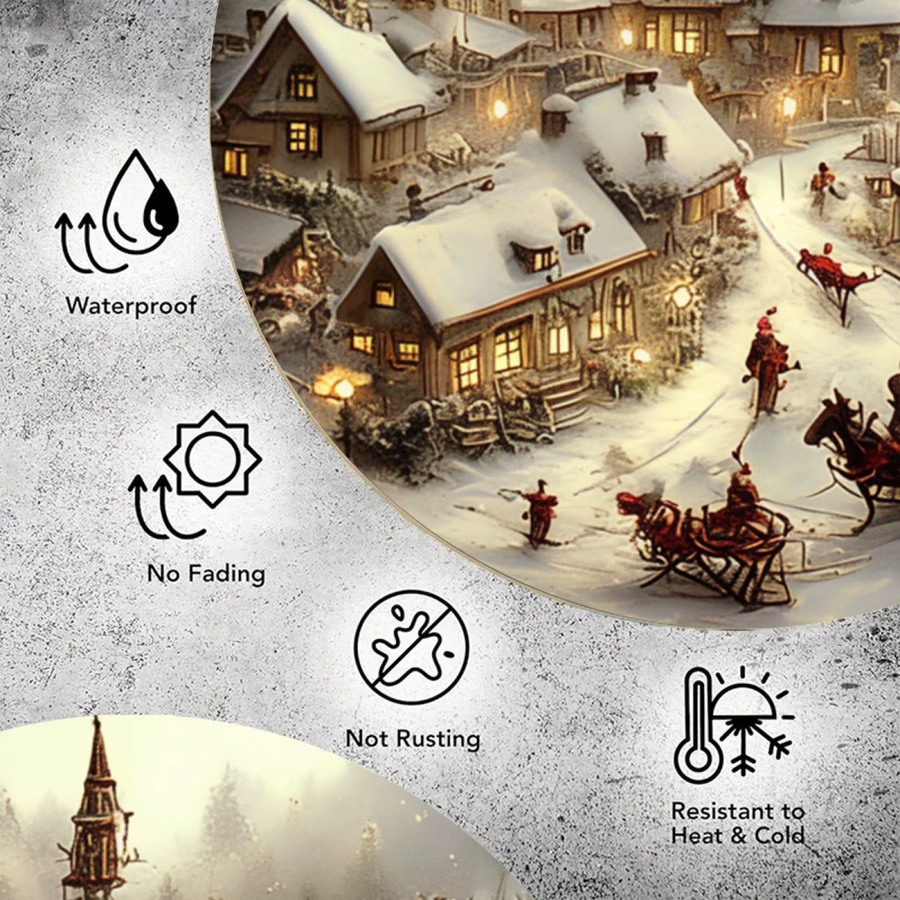 Potdemiel Rundes Metallschild Vintage Weihnachtspferd und Winterlandschaft, Durchmesser: 20 cm, Mehrfarbig - Bild 4