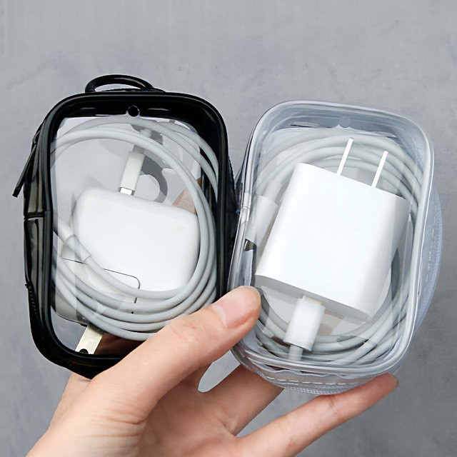 Mini-Aufbewahrungstasche mit transparentem Reißverschluss in Schwarz für Kopfhörer, Kabel und Kleinteile - Bild 1
