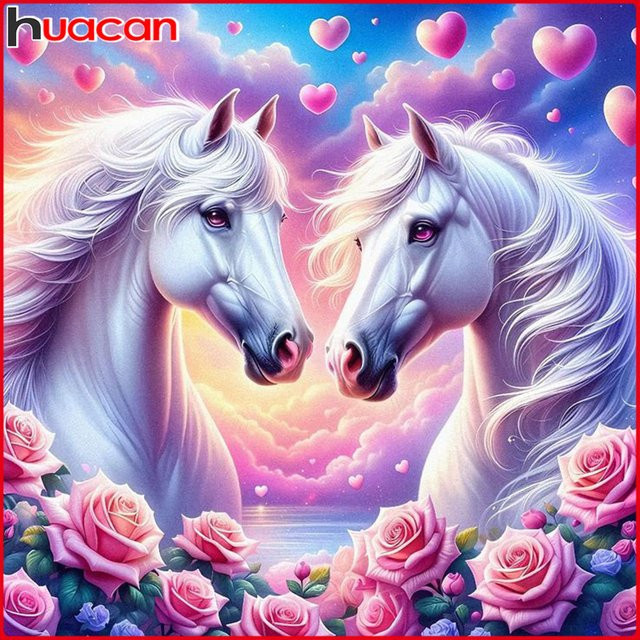 Huacan Diamantgemälde Pferd und Rose als rundes Mosaik-Bild in Multicolour, B/B/B: 20 x 20 x 20 cm - Bild 1