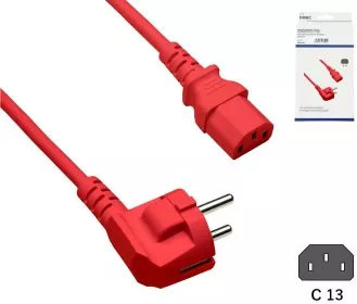 DINIC Netzkabel Europa CEE 7/7 auf C13, 90 Grad Winkel, 0,75mm², rot, Länge: 1,80 m - Bild 1