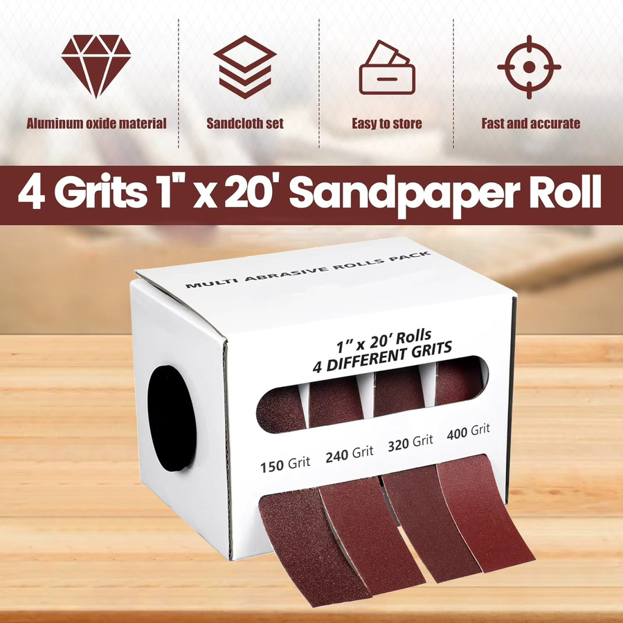 SI FANG Schleifpapier Rollenset aus Aluminiumoxid mit den Körnungen 150, 240, 320 und 400 für Holzbearbeitung, Metall und Automobilpolitur - Bild 4