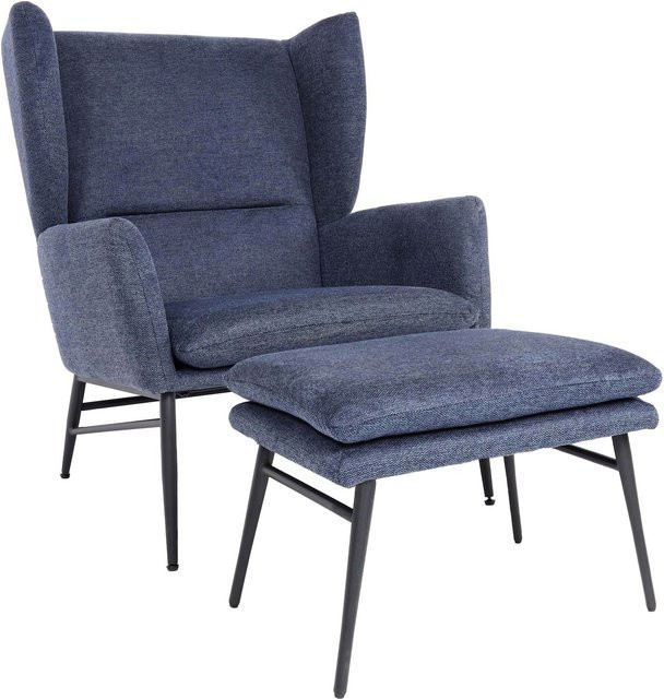 Lounge-Sessel mit Ottomane MCW-L62 in Blau aus Stoff und Textil - Bild 1
