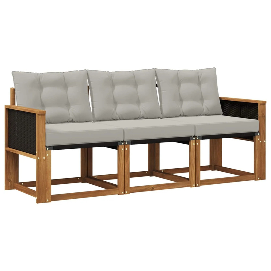 vidaXL Outdoor-Sofagarnitur aus massivem Akazienholz mit Textilene und Kissen in Beige und Grau - Bild 2