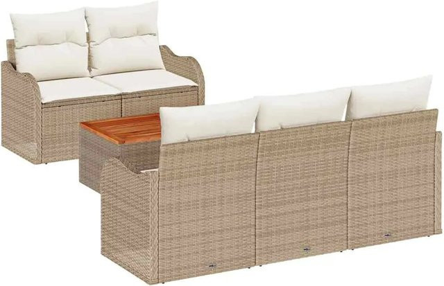 vidaXL Garten-Sofa-Set 6-teilig aus Poly Rattan in Beige mit Polsterung und Stauraum - Bild 1