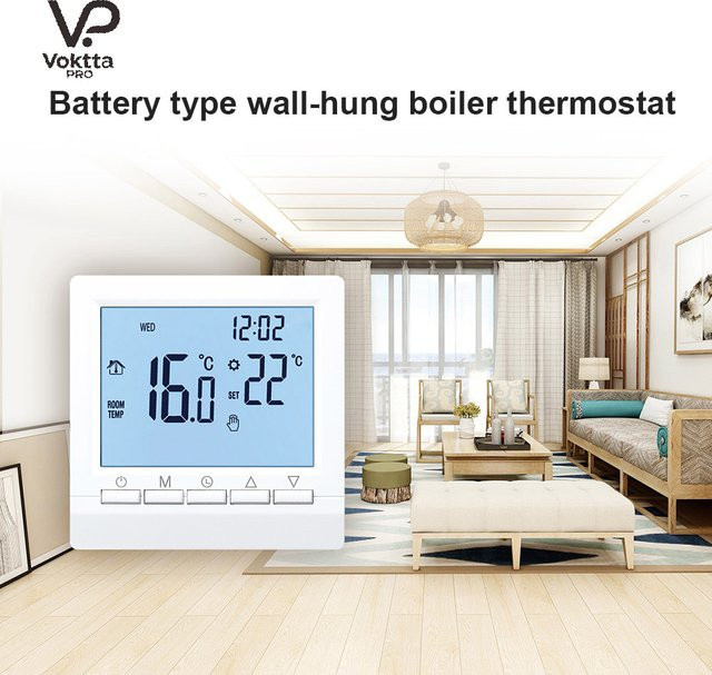 Voktta Programmierbarer Gas Kessel Heizung Temperaturregler mit LCD Bildschirm und Kid Lock, Schwarz und Weiß - Bild 1