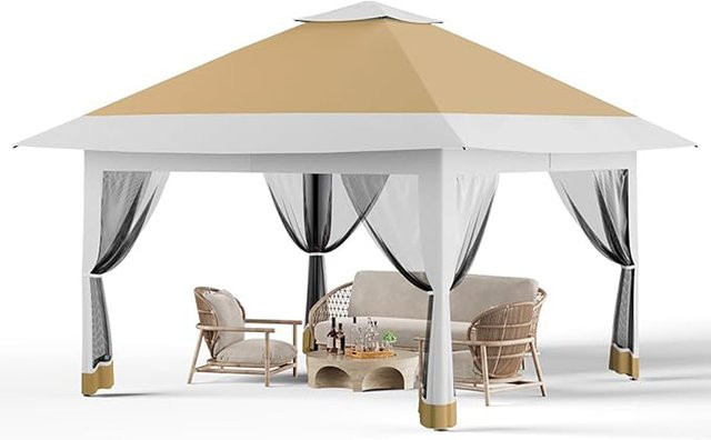 HiMISS Outdoor-Pavillon mit Doppeldach, Gartenpavillon mit Netz und Vorhängen für Terrasse und Garten, B/T/H: 366 x 366 x 198 cm - Bild 1