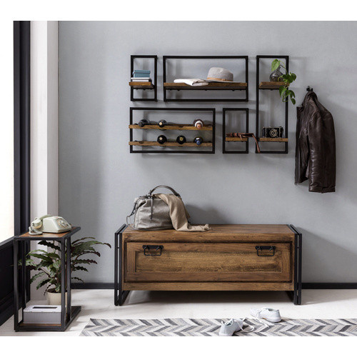 SIT Schuhschrank PANAMA aus Akazienholz und Metall in Braun mit integrierter Sitzfläche und Klappfächern, B/T/H: 130 x 40 x 50 cm - Bild 4