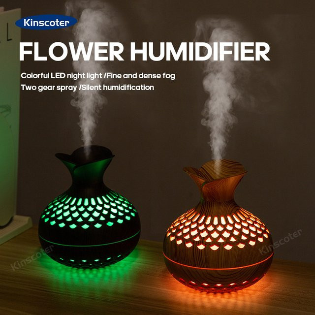 Kinscoter Aroma-Diffusor Woodgrain Ultraschall-Luftbefeuchter in Braun, 300 ml, tragbarer Mini-Desktop-Luftreiniger mit USB-Anschluss - Bild 1