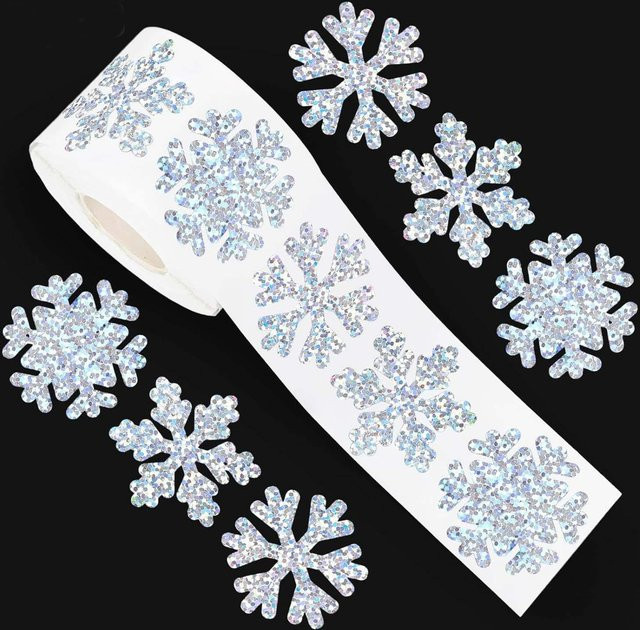 Binchi Outdoor Product Laser Weihnachts Schnee Aufkleber in Silber für Verpackungen und Scrapbook, 100 Stück - Bild 1