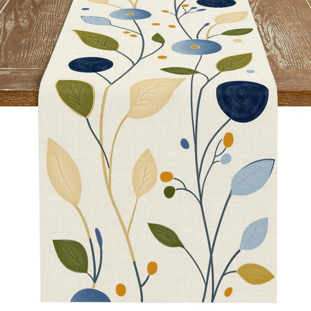 JINGYUE Pet Tischläufer mit floralem Design in Blau, Grün und Beige, B/H: 40 x 140 cm - Bild 1