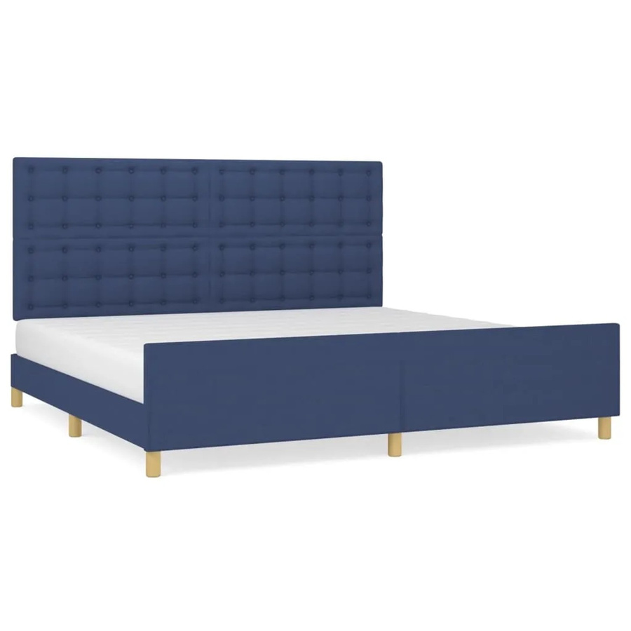 vidaXL Bettgestell mit Kopfteil in Blau aus Stoff und Holz, B/T/H: 200 x 200 x 128 cm - Bild 2