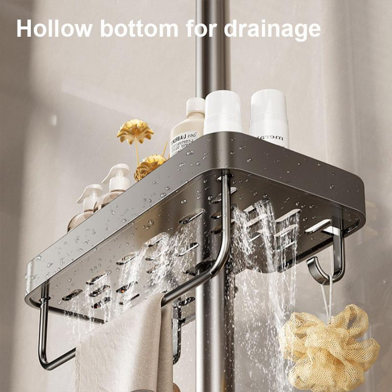 Duschablage für das Badezimmer aus Aluminiumlegierung mit Hebestange und Haken zur Organisation von Duschgel und Shampoo ohne Bohren - Bild 5