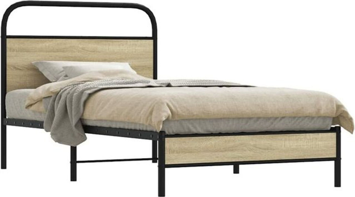 vidaxl Einzelbett Bettgestell aus Holzwerkstoff und Stahl in Braun, B/T/H: 90 x 190 cm - Bild 1