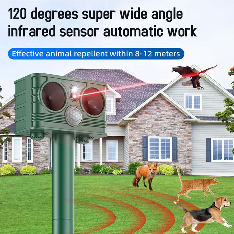 TOMTOP JMS Ultraschall Tierabwehr für den Garten mit Solarbetrieb, Bewegungsmelder und LED Strobe, wasserdicht, grün - Bild 9