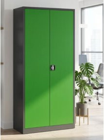 STIER Universalschrank Basic mit 4 Fachböden und Schloss in Anthrazitgrau/Grün, Breite: 92 cm, Tiefe: 42 cm - Bild 1