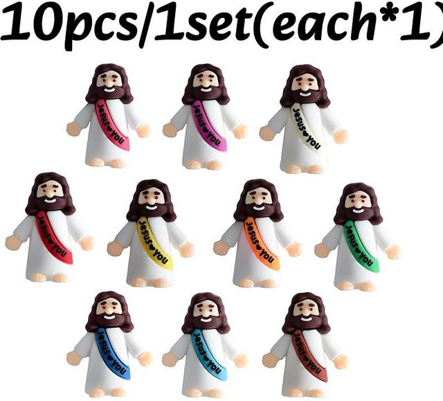 Mini-Jesus-Statuen Set aus Kunststoff als bunte Cartoon-Dekoration für Ostern und festliche Party-Szenen auf der Tischplatte - Bild 1